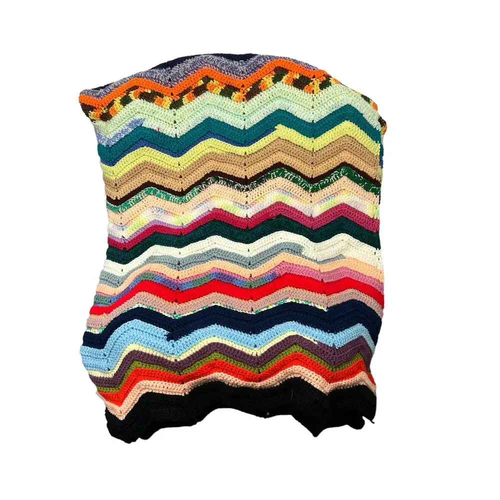 HANDMADE Multi Color Crochet Blanket 60” x 42”  Cottage Core  Artisan  Eclectic